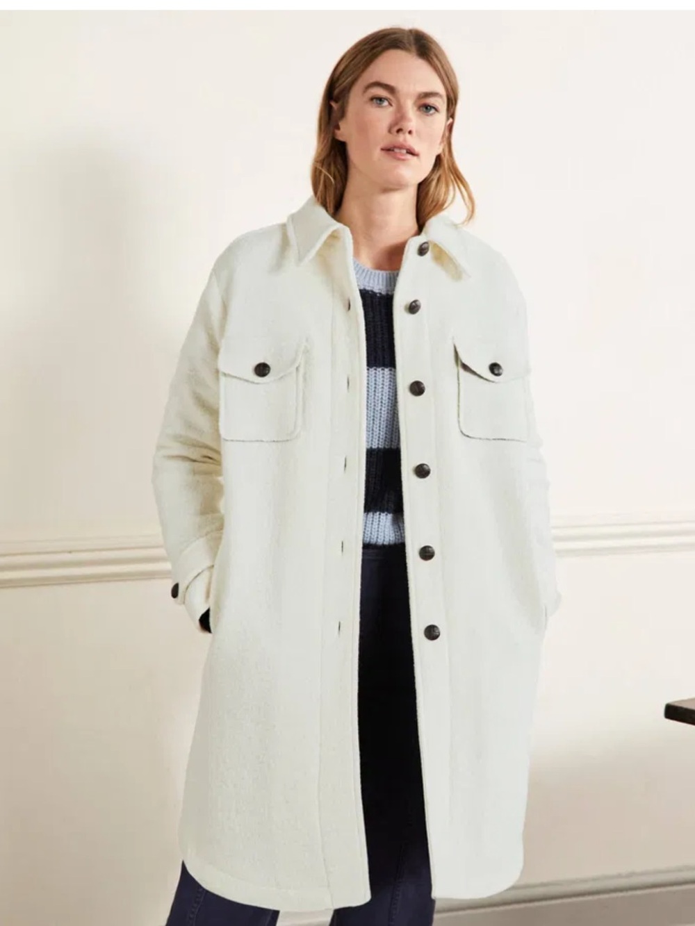 Boden‎ texture wool over shirt Button-Front Wool-Blend Coat 10 nwt